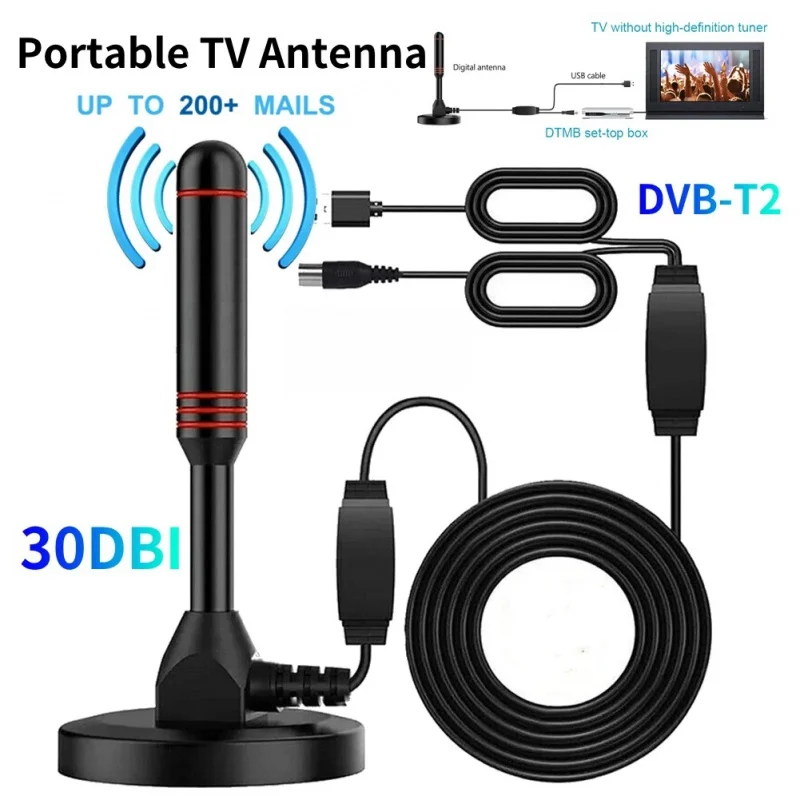 Tragbare HD-TV-Antenne Digital HD Aerial 30DBI HD Digital-TV-Antenne mit Verstärker DVB-T2 Schnell reaktion Indoor-Outdoor-Antenne Image