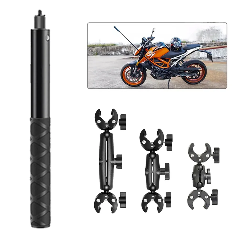 Motorrad Fahrrad Doppel Clip Halterung für GoPro Hero 11 10 9 Panorama Selfie Stick Kamera Zubehör für Insta360 One X2 X3 Image