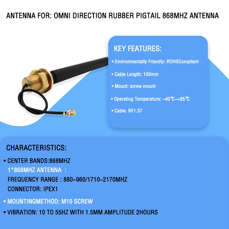 Omnidirektionaler GUMMI-Pigtail 868 MHz Antenne ISM 868 Image