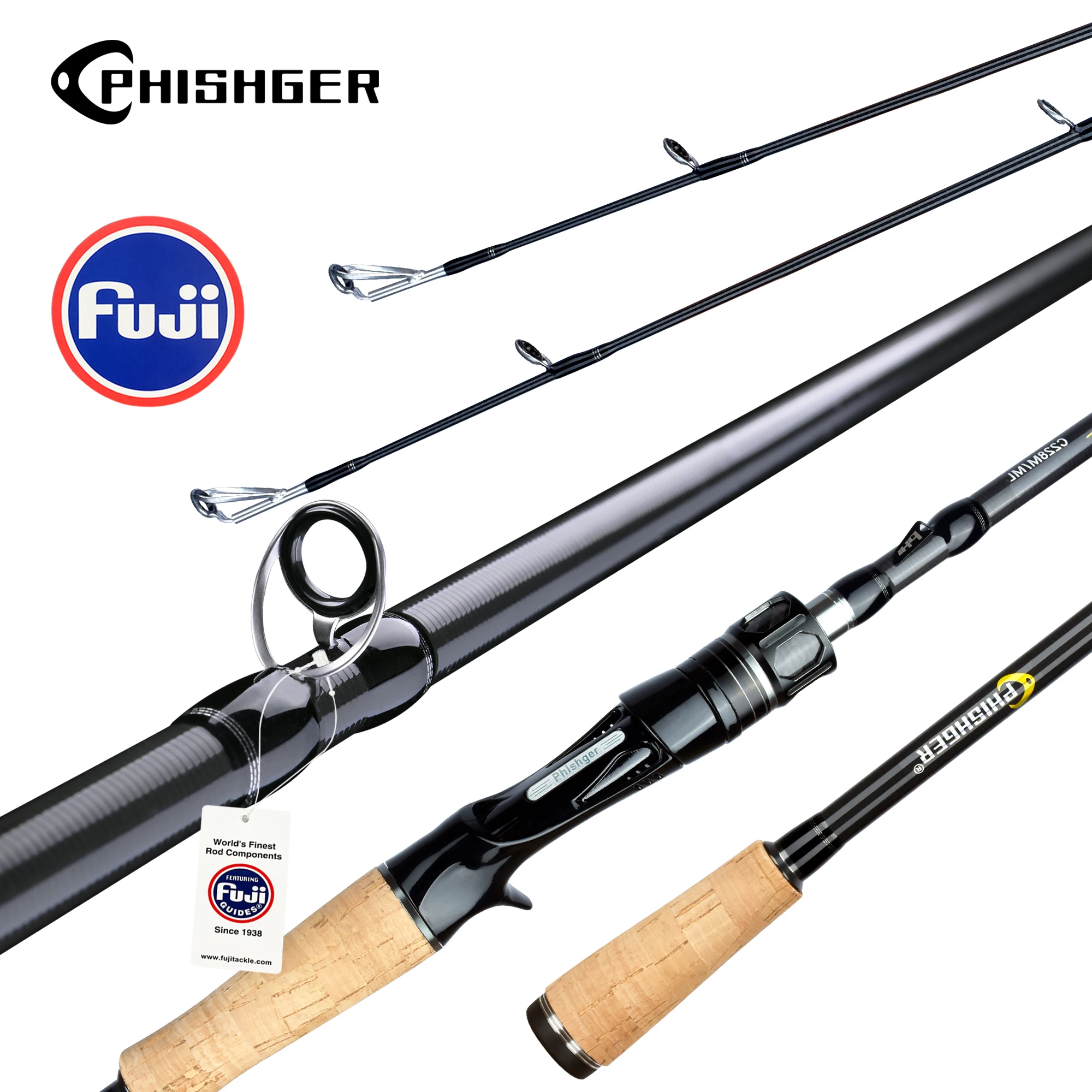 BIUTIFU Spinning Casting Fuji Canne da pesca 1.98/2.1/2.4/2.7/3.0/3.3m T800 Carbonio 2 Punta ML/M/MH/H Richiamo 5-80g Baitcasting Pole Veloce