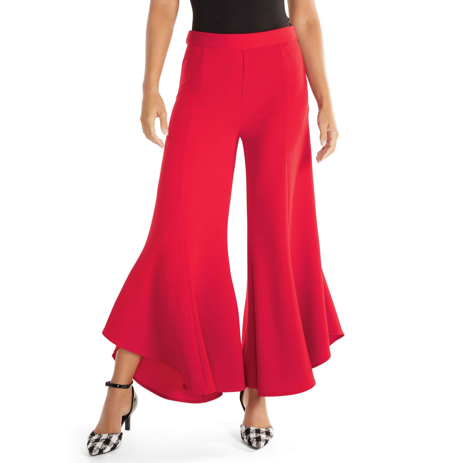 Masseys Ruffle Front Pant (Size XL) Red, Polyester,Spandex