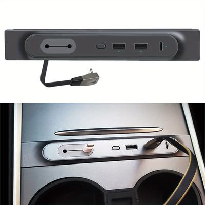 TEMU New Upgraded Usb Docking Station Of Center Console Smart For For Model 3/y 2021 2022 2023, Occupies Only 1 Usb-c Port Of The Car, Usb Multiport Adapter Accessories