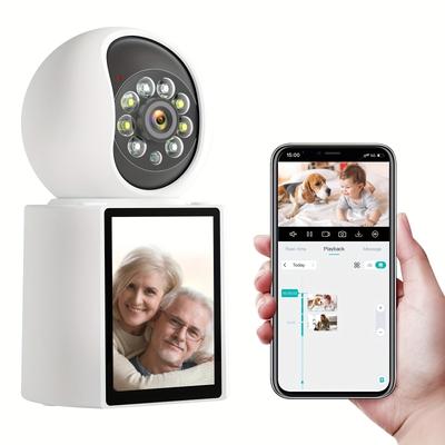 TEMU 3mp Hd Wifi Pet Camera With 3-inch Screen, Talking, Night Vision, Ai Detection, Phone App, Elderly Monitoring, Indoor Security, Wireless