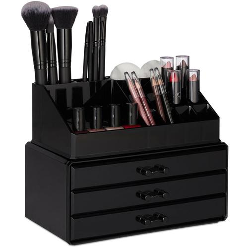 Make Up Organizer klein, 2-teilige Schminkaufbewahrung mit Schubladen, stapelbares Kosmetikregal,