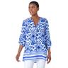 Roman Womens Ornate Border Print Pleated V-Neck Top - Blue - Size 10 UK | Roman Sale | Discount Designer Brands