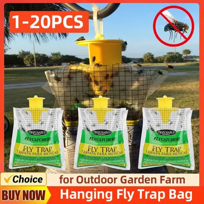 Hanging Flies Trap with Fly Bait Disposable Mosquito Trap Catcher Non-Toxic Fly Wasp Insect Bug
