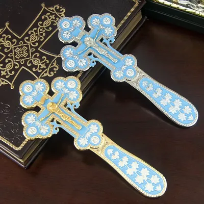 High Quality Alloy Blessing Cross Enamel Coloring Orthodox Handheld Cross for Religious Ritual