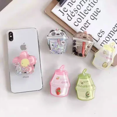Cute Universal Quicksand Liquid Milk Tea Mobile Phone Holder Puppy Mobile Phone Holder