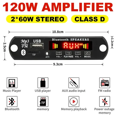 60W 50W 40W Amplifier Bluetooth 5.0 DIY MP3 WAV Decoder Board DC 12V Wireless Car USB MP3 Player TF