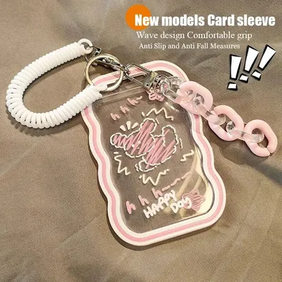 1PC Cute ID Card Meal Card Access Control ID Card Acrylic Card Holder With Hanging Rope Campus Card