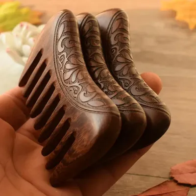 HBZGTLAD Pocket Wooden Comb Natural Gold Sandalwood Super Wide Tooth Wood Combs Double side engraved