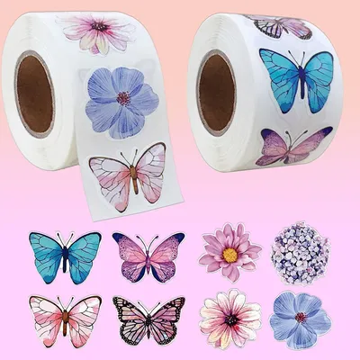 500 Stück/Rolle, lebendige Schmetterlings-Blumen-Aufkleber, 2,5 cm, DIY-Abziehbilder, Dekor, Image
