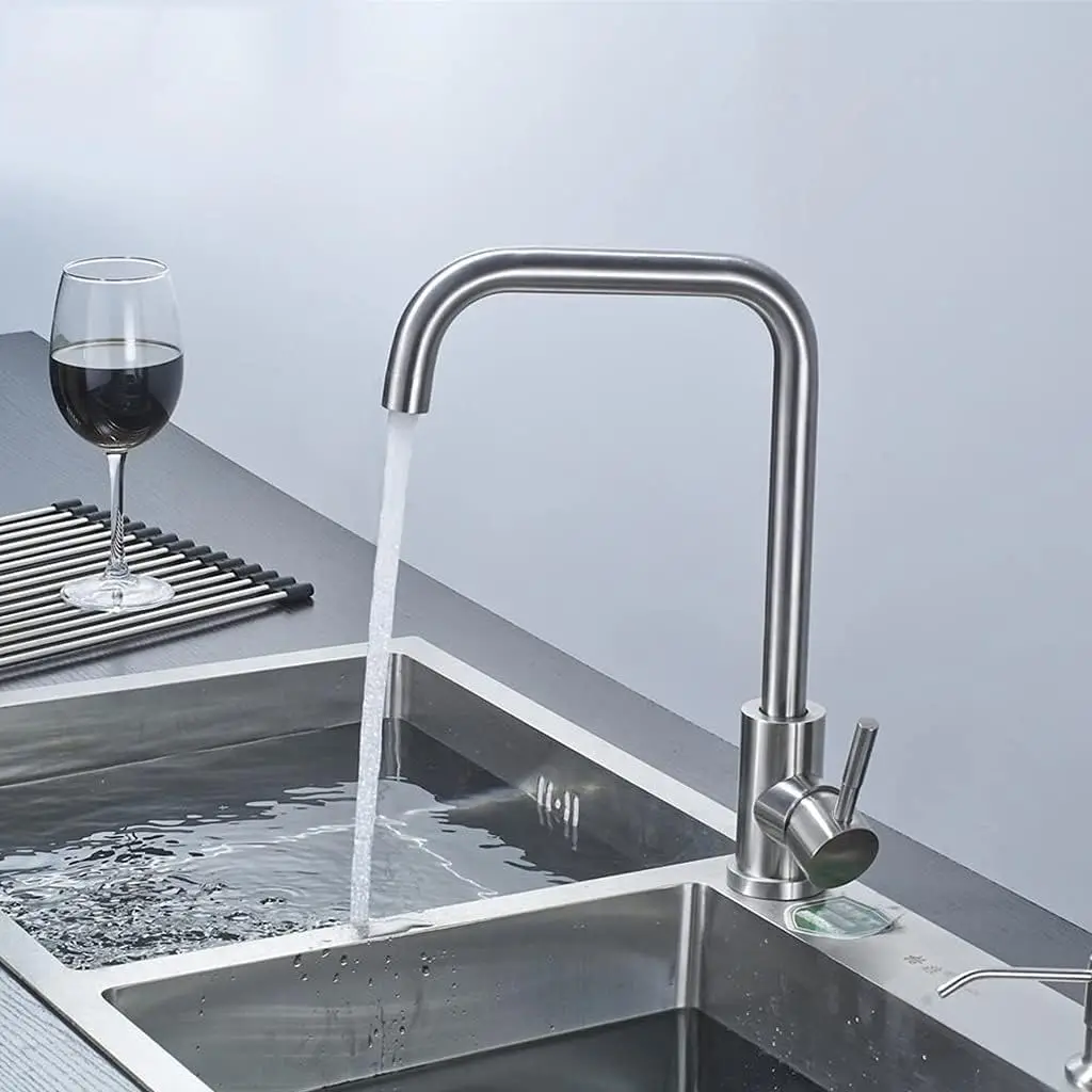 Küchenarmatur aus Edelstahl 304, Heiß- und Kaltwassermischer, Einhebelmischer, herausziehbarer Waschbecken-Wasserhahn, an Deck montierter Wasserhahn Image