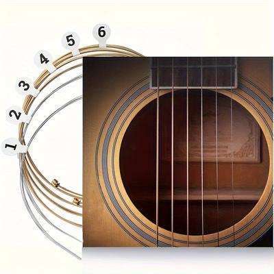 TEMU 6pcs/set Durable Nickel Plated Steel Acoustic Guitar Strings For Clear, Vibrant Sound