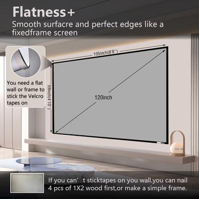 TEMU Alr Projector Screen - Fixed Frame Like & Wall Mounted - High Contrast 70% Alr High Brightness 2.7x Gain - 120 Inch 16:9 Gray Screen - By , Suitable For More Than 95% Of Projectors