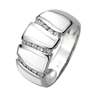 Fingerring JOBO Gr. 54, silber (silber 925, weiß), Fingerringe, Damen, 54, Silber 925 (Sterlingsilber), 925 Silber mit weißer Emaille und 15 Zirkonia Image