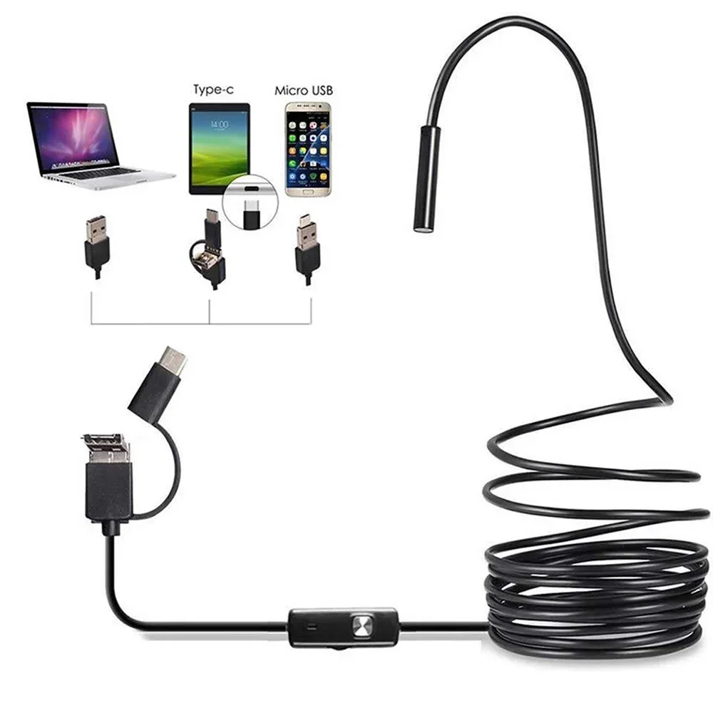 Praktisches 7-mm-Android-Endoskop, 3-in-1, USB/Micro-USB/Typ-C-Endoskop, Inspektionskamera, IP67, wasserdicht, für Smartphone-Computer Image