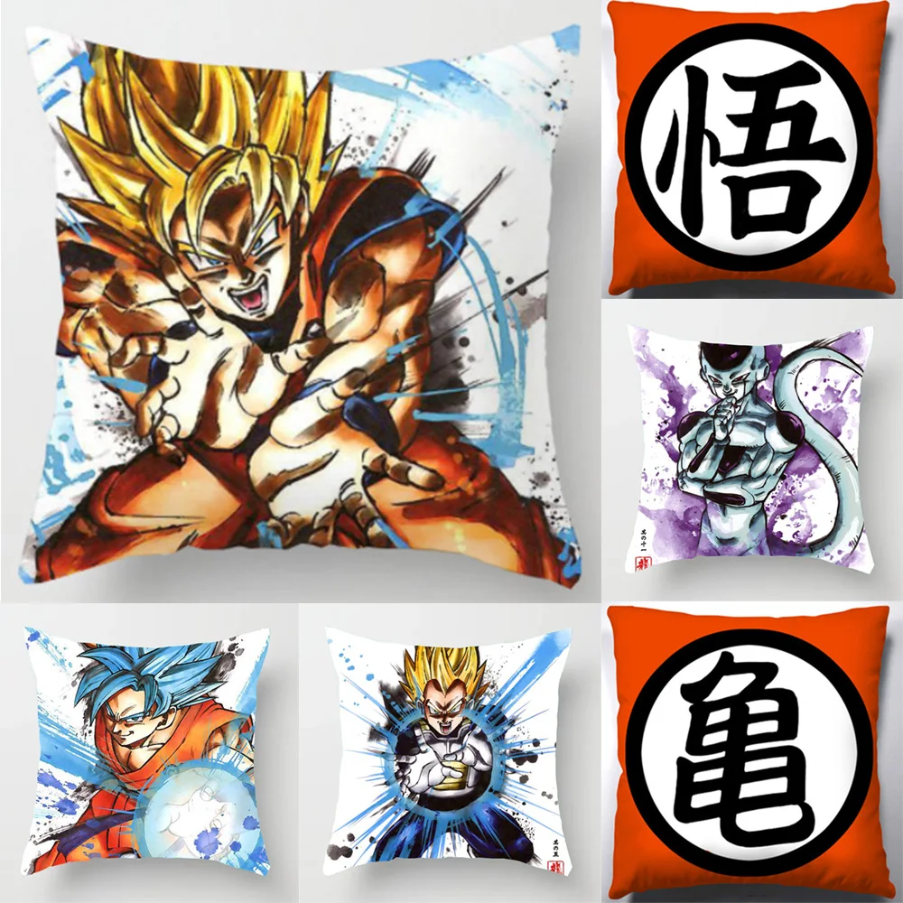 Anime Dragon Ball Kissenbezug Cartoons Son Goku Actionfiguren 45x45cm Quadratischer Kissenbezug Sofa Dekor Kissenbezug Spielzeug Geschenke Image