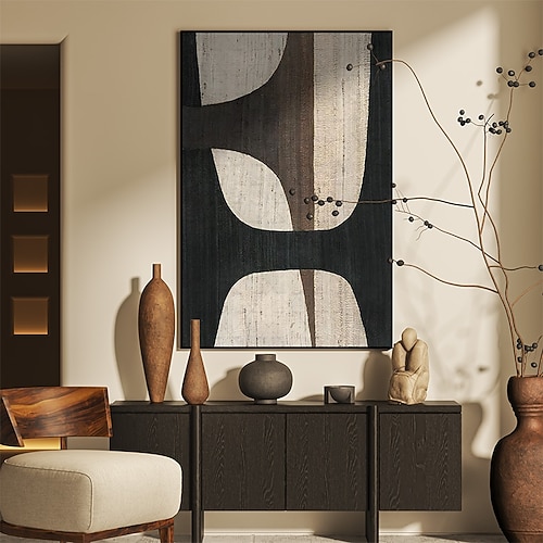 beiges Wabi Sabi Ölgemälde handgemachte Wandkunst braun beige abstraktes Gemälde großes schwarzes minimalistisches Gemälde Wandkunst beige strukturiertes Leinwandgemälde neutrale Wandkunst Image