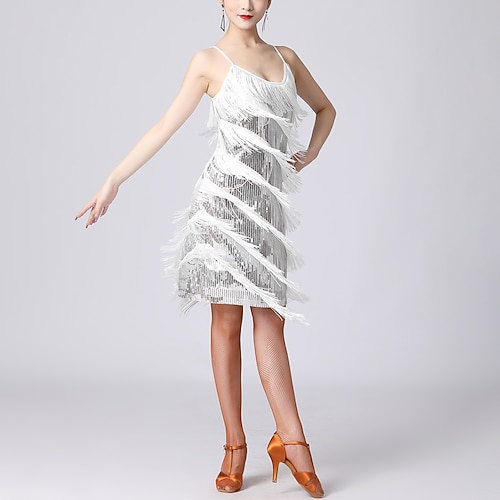 Lateinischer Salsa-Tanz Kleid Quaste Damen Leistung Party Ärmellos Pailletten Image