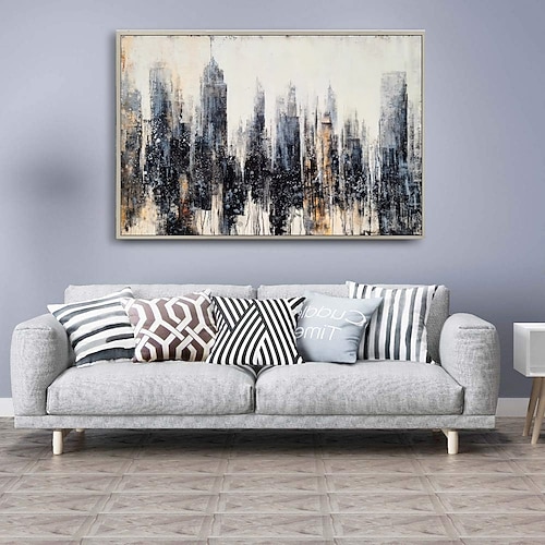 handgemachtes Ölgemälde auf Leinwand, Wandkunst, Dekoration, abstrakte Stadtarchitektur, Landschaft für die Inneneinrichtung, gerolltes, rahmenloses, ungedehntes Gemälde Image