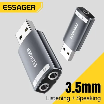 Essager USB Sound Card External Mini Sound Card USB to 3.5mm Interface Stereo Audio Adapter for PS4