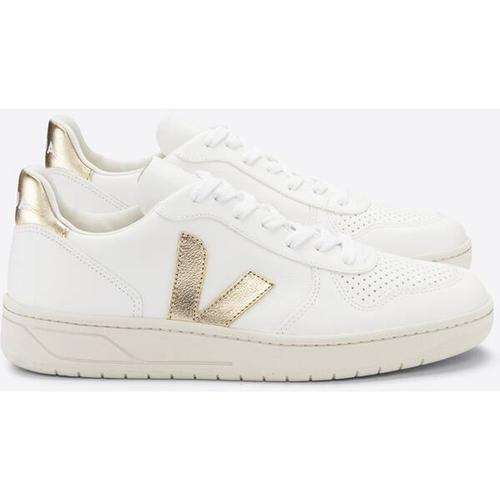 VEJA Herren Freizeitschuhe V-10 CHROMEFREE LEATHER EXTRA-WHITE_PLATINE, Größe 36 in Weiß