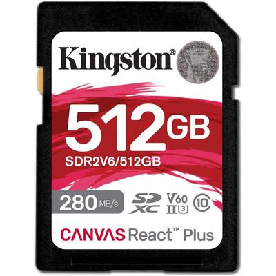 Kingston - Canvas React Plus V60 sd 512Go sdxc uhs-ii 280R/150W U3 V60 for Full HD/4K (SDR2V6/512GB)