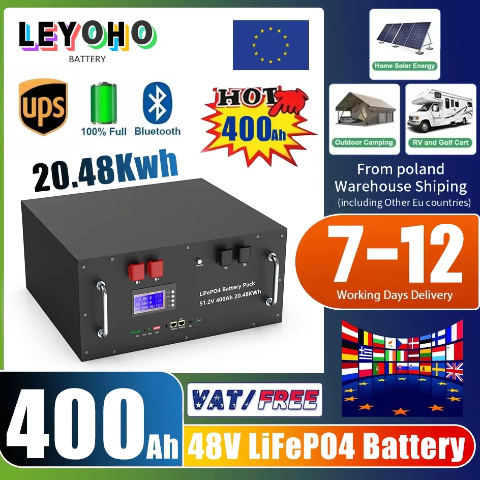 48V 400Ah LiFePO4-Akku 20KWh 6000+ Zyklen 51,2V 100Ah 120Ah 150Ah 200Ah 300Ah Lithium-Solarenergiespeicher AKKU EU-LAGER Image