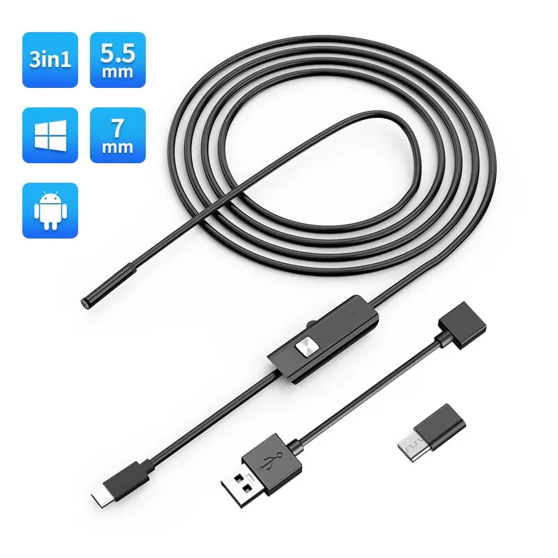 Industrielle Endoskop kamera ip67 wasserdicht 5,5mm 7mm 3 in1 USB-Endoskop-Inspektion Schlangen kamera für Android-Handy-PC Image