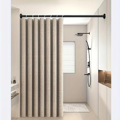 TEMU 1pc Sycamore Apricot Linen Small Hole Bathroom Curtain Home Decoration Curtain Linen Fabric With 12 Hooks Image