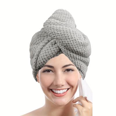 TEMU 1pc Microfiber Hair Towel Wrap With Button, Quick-dry Turban For Bathroom, Bedroom, Living Room, Outdoor - Knit Fabric Weave, Versatile Use