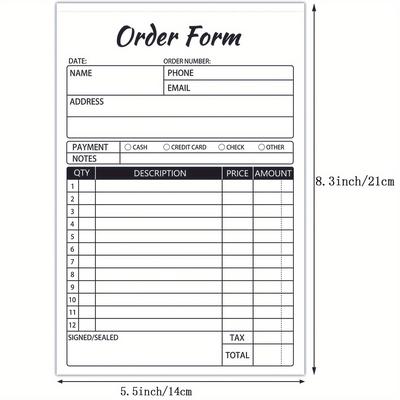 TEMU 1 Pack 2 Part Carbonless Invoice Book, 5.5 X 8.3 Inches, White/yellow, 50 Copies/book, For Small Business