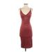 Fashion Nova Cocktail Dress - Midi V Neck Sleeveless: Burgundy Solid Dresses - Women's Size 3