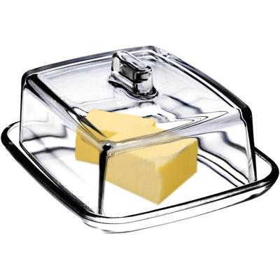 Butterdose aus Glas, rechteckige Butterglocke, klare Butterschale mit Deckel und Griff, Butter