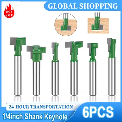6Pcs 1/4inch Shank Keyhole Router Bits Set Carbide T Slot Router Bit Multipurpose T-Track Grooving
