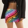 Women Sequin Rainbow Chainmail Mini Skirt Sparkly Dots Belly Dance Hip Skirts Rave Waist Chain