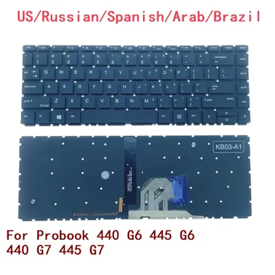 New US Russian Spanish Arab Brazil Laptop Backlit Keyboard For HP Probook 440 G6 445 G6 440 G7 445