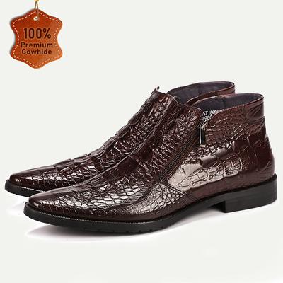 Men's Premium Crocodile-Pattern Leather Ankle Boots - 100% Cowhide Zipper Boots for Formal and Casual Wear