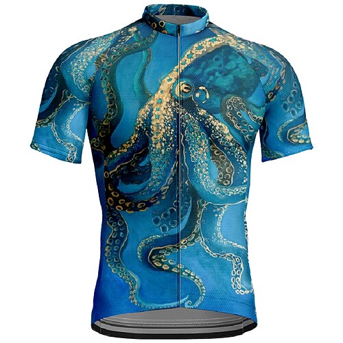 Herren Radtrikot Tiermotiv Kurzarm Fahhrad T-Shirt Trikot Oberteil mit 3 Gesäßtaschen Mountainbike MTB Schnelltrocknend Atmungsaktiv Sport Blau Bekleidung Image