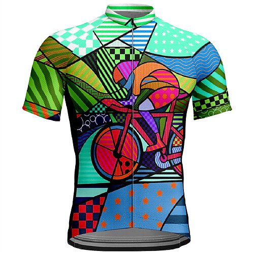 Herren Radtrikot Farbblock Kurzarm Fahhrad T-Shirt Trikot Oberteil mit 3 Gesäßtaschen Mountainbike MTB Schnelltrocknend Atmungsaktiv Sport Gelb Blau Purpur Bekleidung Image