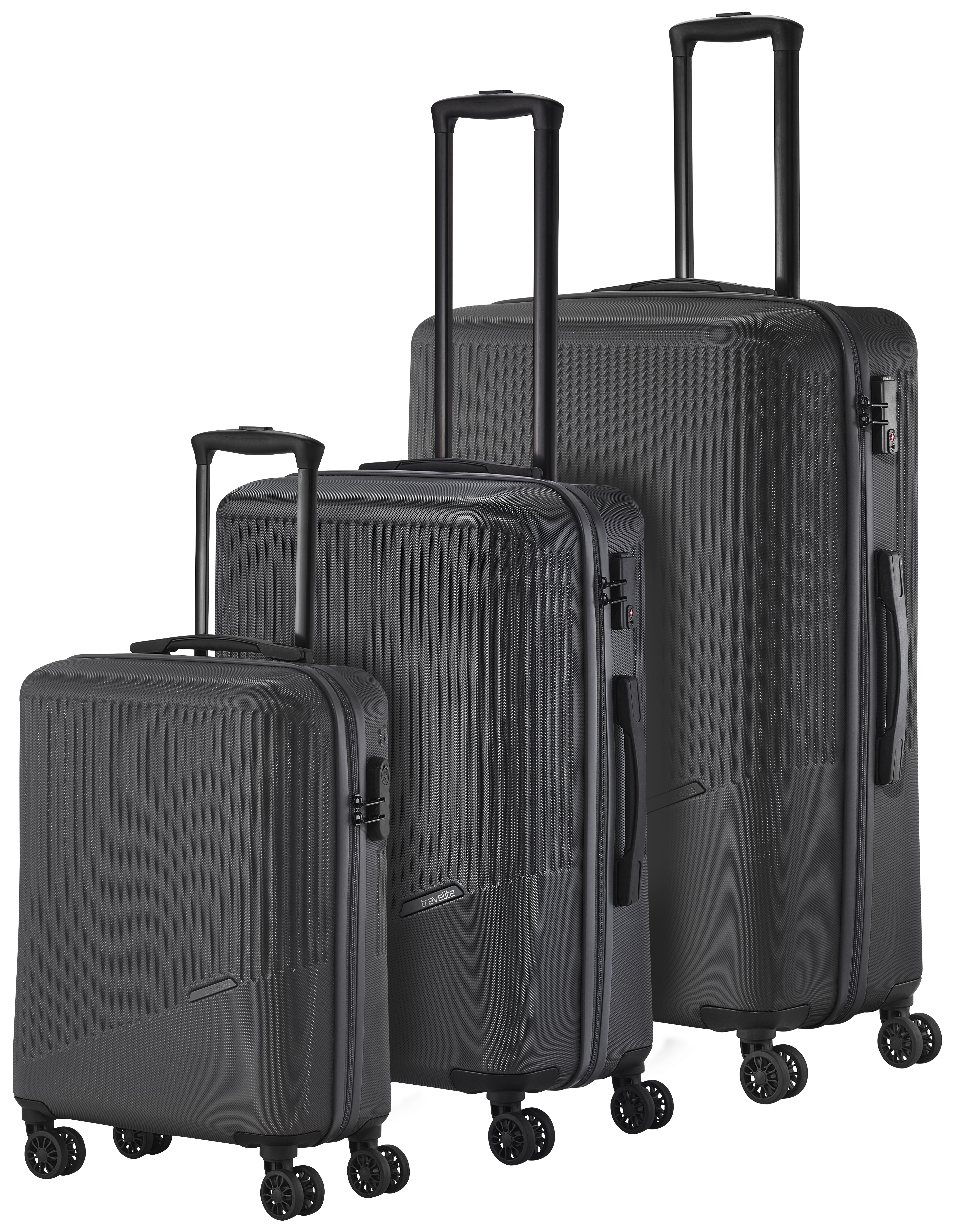 Trolleyset TRAVELITE "BALI 4w L/M/S", grau (anthrazit), ABS, unifarben, Koffer-Sets, Kofferset Reisegepäck Reisekoffer Hartschallenkoffer TSA Schloss Image