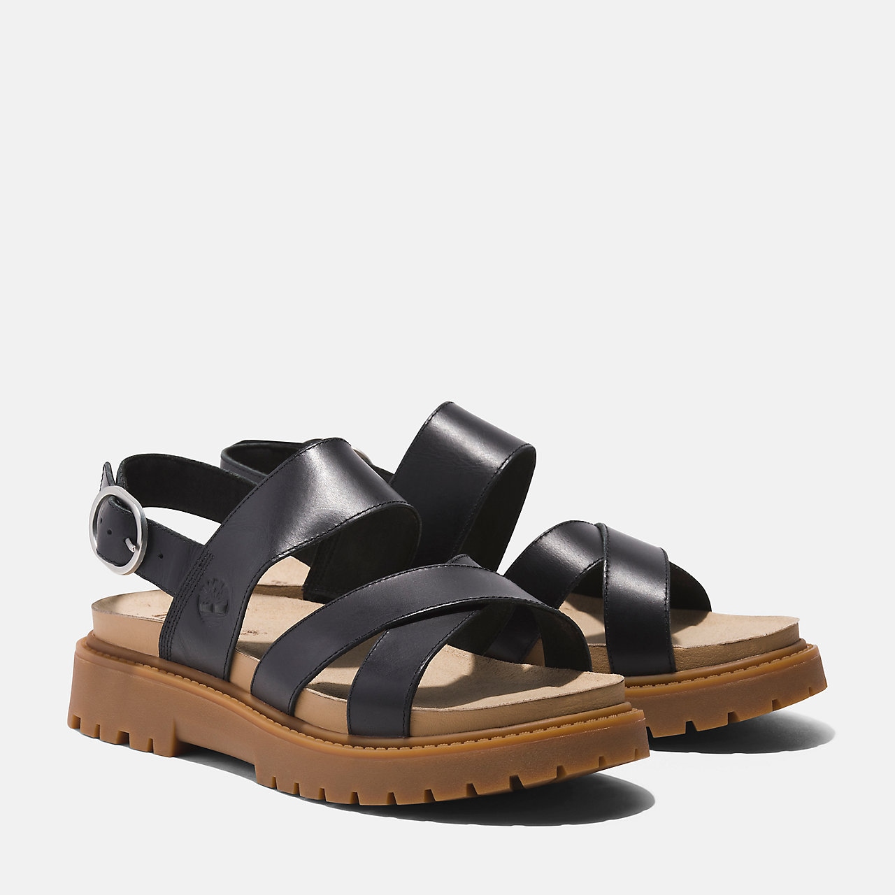 Sandale TIMBERLAND "Clairemont Way CROSS STRAP SANDAL", Damen, Gr. 37,5 (6,5), schwarz (blk full gra), Leder, Schuhe Sandale