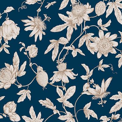 Passion Flower Toile Wallpaper - Navy - Ballard Designs