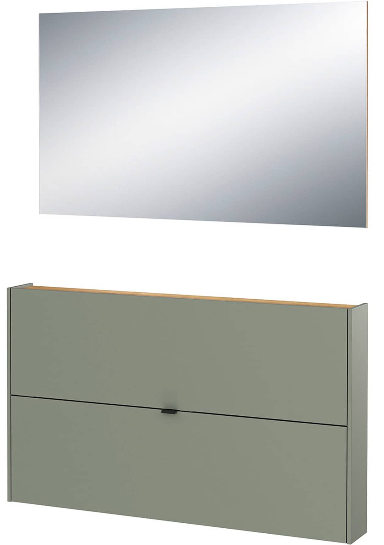 Garderoben-Set GERMANIA "Ameca", grün (taupegrün, navarra, eiche, nachbildung), B:140cm H:200cm T:19cm, Glas, Spanplatte, Kastenmöbel-Sets, Garderoben-Set aus Schuhkipper und Spiegel