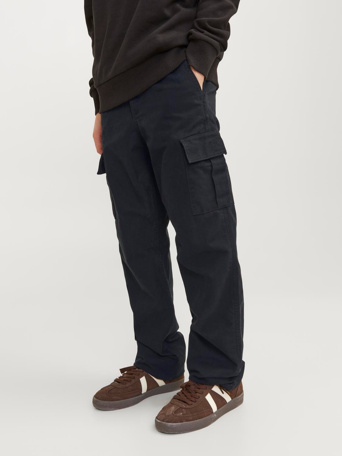 Cargohose JACK & JONES JUNIOR "JPSTKANE praktisch, pflegeleicht, lässig", Jungen, Gr. 164, N-Gr, schwarz, Web, Obermaterial: 100% Baumwolle, unifarben, Modisch, relaxed fit knöchellang, Hosen, unifarben, modisch, relaxed fit, Web Image