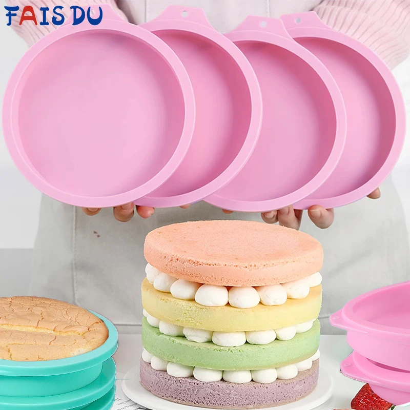 FAIS DU 2-8 stücke silikon kuchen form 4/6/8 zoll runde kuchen schicht set silikon backform für backwerk zeuge regenbogen kuchen und mousse Image