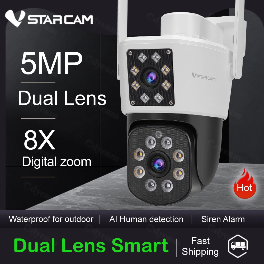Vstarcam 5MP Dual-Objektiv Dual-Bildschirm 5X Zoom PTZ WLAN-Kamera mit Dual-Lichtmodi KI-Auto-Tracking Outdoor-Sicherheits-CCTV-Kamera Image