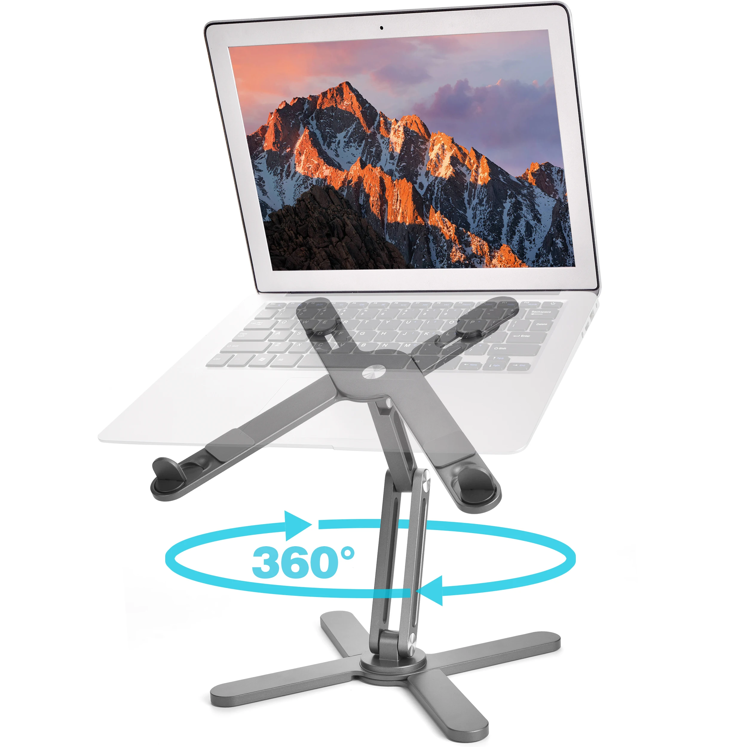Faltbarer Laptopständer 360° ° Rotation Notebook-Tisch, verstellbarer Halter aus Aluminiumlegierung, tragbare X-Typ-Halterung für 10–17 Zoll Laptop Image