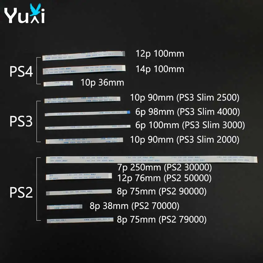 YuXi 10 Stück 10/12/14 Pin Ribbon Flex Kabel für PS4 Controller Flexibles Flachkabel für PS3 Slim für PS2 3W 5W 7W 7W9 9W